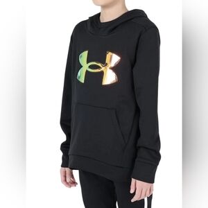 NWT Under Armour Girls Fleece Iridescent Big Logo Hoodie size YSM